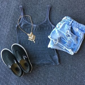 Sheer knit grey tank top